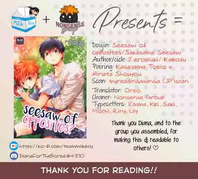 (C90) [Zeroshiki (Kabosu)] Sakasama Seesaw | Seesaw of Opposites? (Haikyuu!!) [English] [Team Milkboy] [Incomplete]