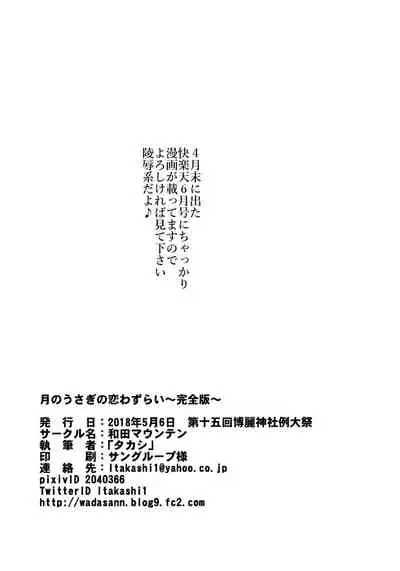 (Reitaisai 15) [Wada Mountain ("Takashi")] Tsuki no Usagi no Koi Wazurai ~Kanzenban~ | A Lovesick Moon Rabbit ~Complete Edition~ (Touhou Project) [English] [cutegyaruTL]