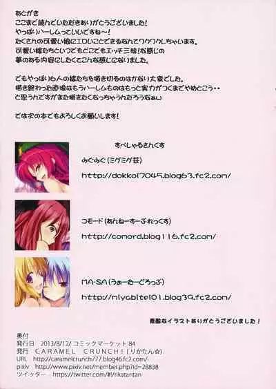 (C84) [CARAMEL CRUNCH! (Rikatan)] Harem Gensoukyou 2 ~Watashi-tachi no Danna-sama~ (Touhou Project) [English] [desudesu]